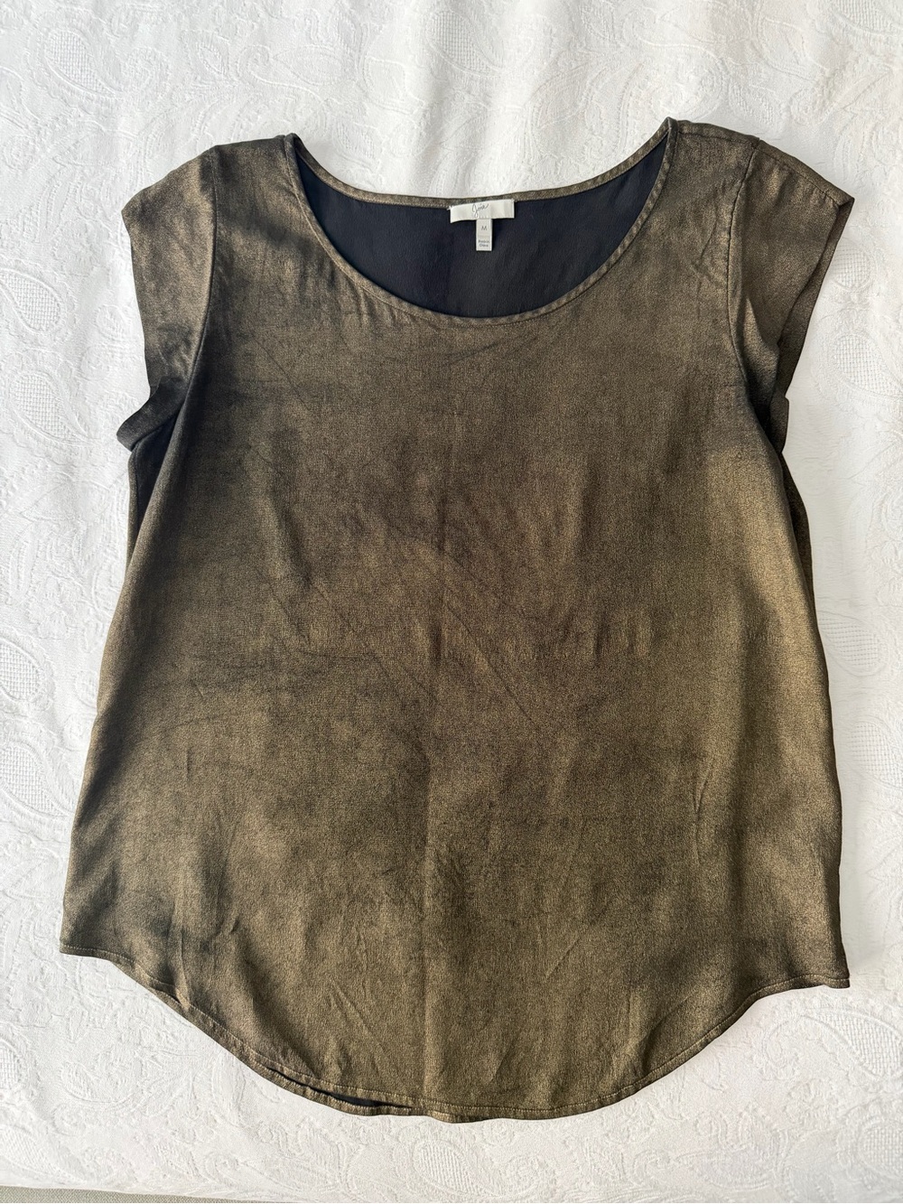Joie 100% silk Metallic Bronze Scoop Neck Women's Top